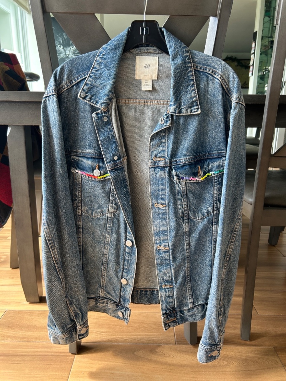 Denim Jacket (with colorful rainbow beading)